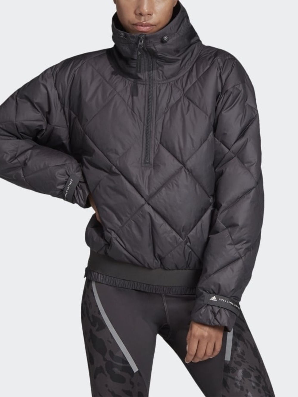 Adidas Stella McCartney Puffer Jacket Grey Diamond Quilt Half Zip Pullover NEW